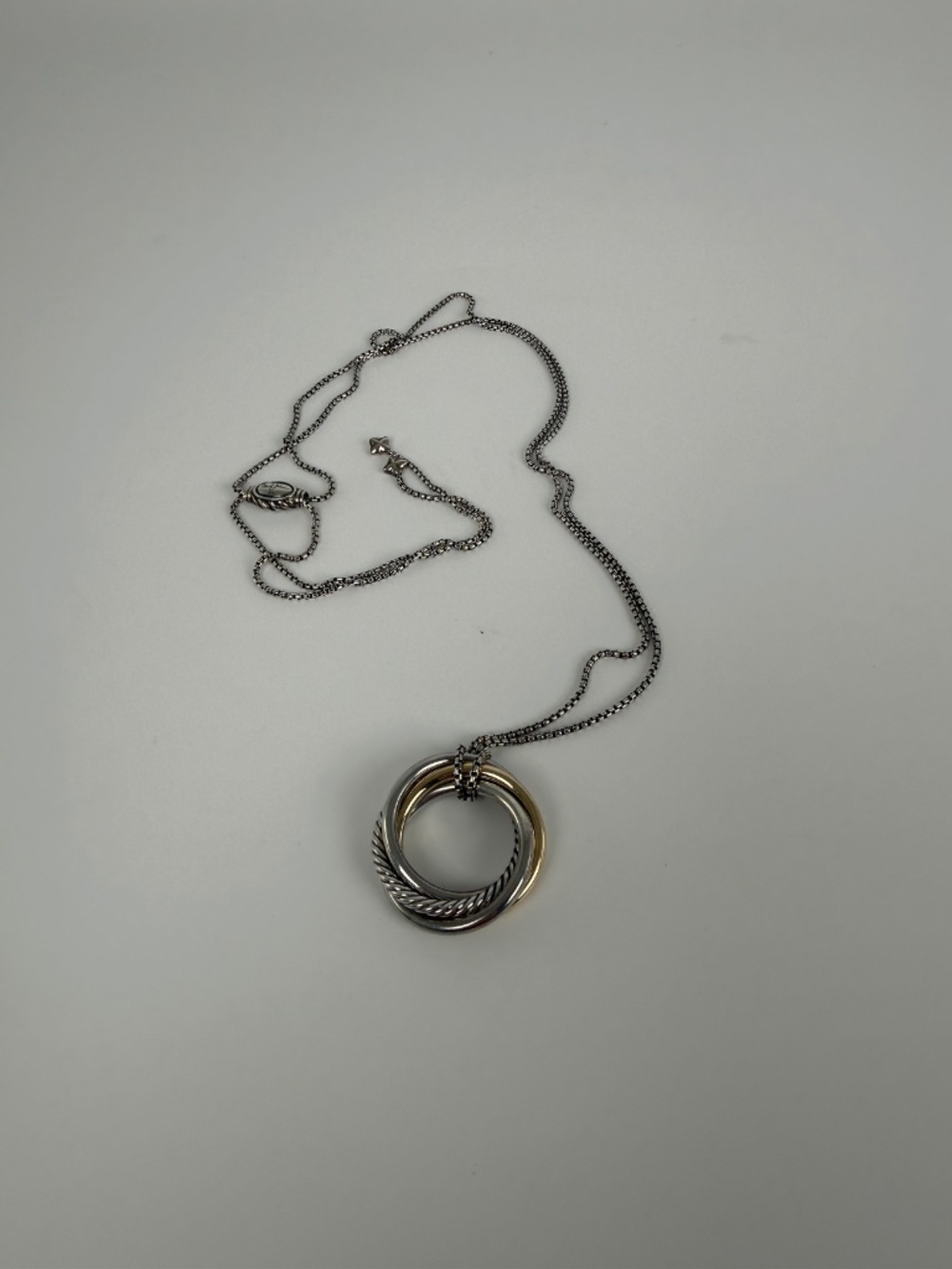 DAVID YURMAN Cable Crossover Two Tone Silver 14k Gold Long Pendant Necklace - Picture 5 of 11